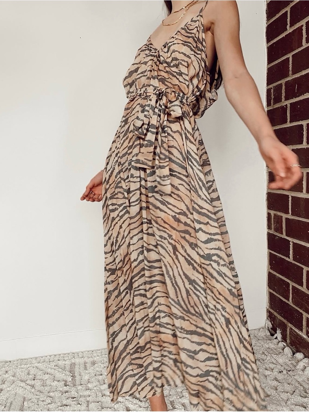 SPELL Banksia Strappy Maxi Dress Animale Tiger Print